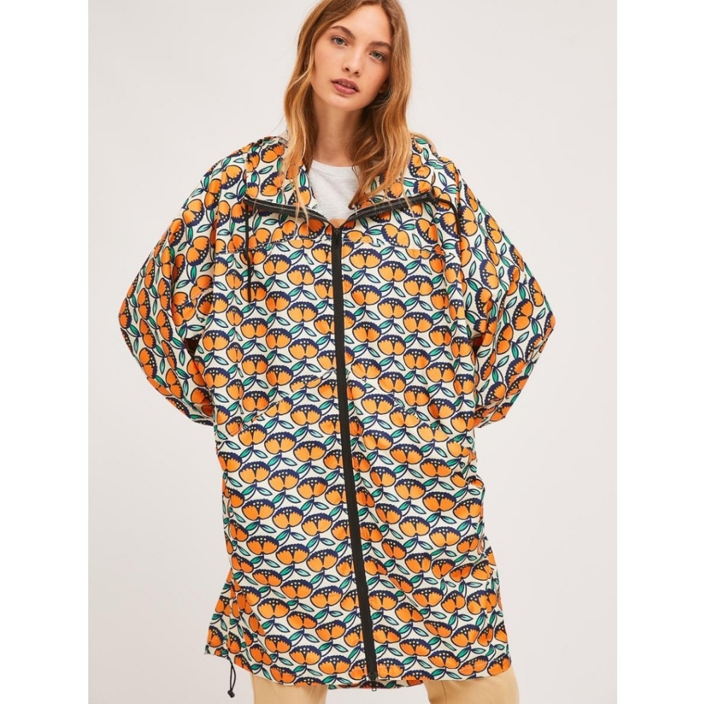 Compania Fantastica Citrus Poncho Jacket Zip Up Coat Fruit Apricot Orange Size M